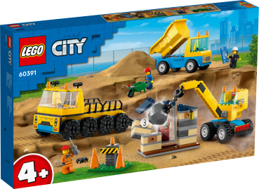 Preview: LEGO® City - 60391 - Baufahrzeuge und Kran mit Abrissbirne